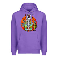 Purple skeleton fishing lover moon halloween costume fish Premium Hoodie - Craftify
