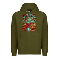 Army Green he is risen cross with roses background Premium Hoodie - BarkalooDesign