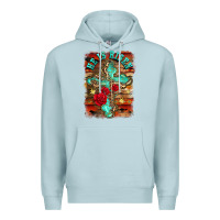 Blue Mist he is risen cross with roses background Premium Hoodie - BarkalooDesign