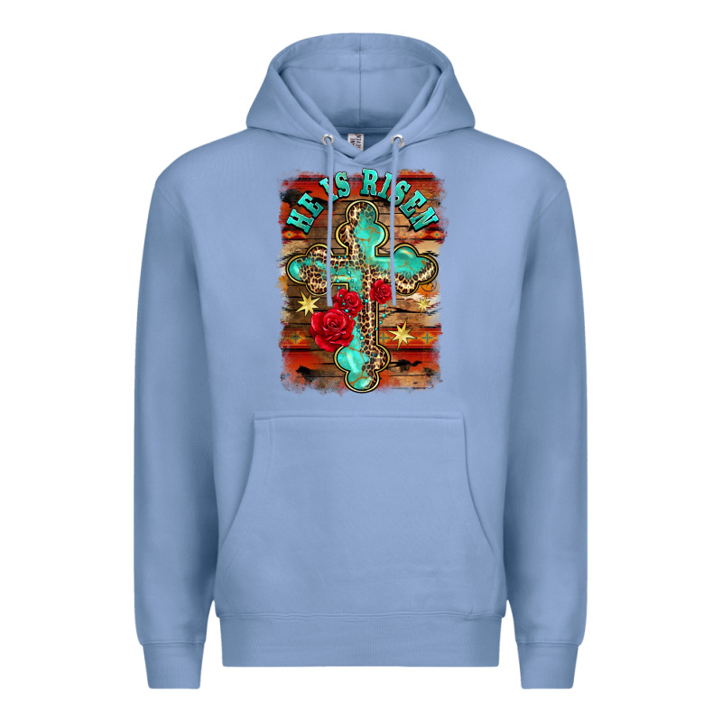 He Is Risen Cross With Roses Background Premium Hoodie by BarkalooDesign | Teevron