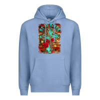 Colony Blue he is risen cross with roses background Premium Hoodie - BarkalooDesign