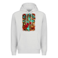 Dove Grey he is risen cross with roses background Premium Hoodie - BarkalooDesign
