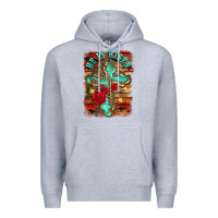 Heather Grey he is risen cross with roses background Premium Hoodie - BarkalooDesign
