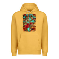 Mustard he is risen cross with roses background Premium Hoodie - BarkalooDesign