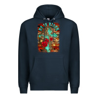 Navy he is risen cross with roses background Premium Hoodie - BarkalooDesign