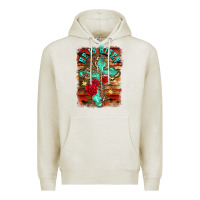 Oatmeal Heather he is risen cross with roses background Premium Hoodie - BarkalooDesign