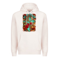 Pale Pink he is risen cross with roses background Premium Hoodie - BarkalooDesign