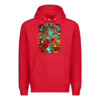 Red he is risen cross with roses background Premium Hoodie - BarkalooDesign