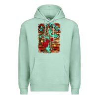 Seafoam he is risen cross with roses background Premium Hoodie - BarkalooDesign