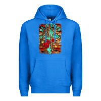 True Royal he is risen cross with roses background Premium Hoodie - BarkalooDesign