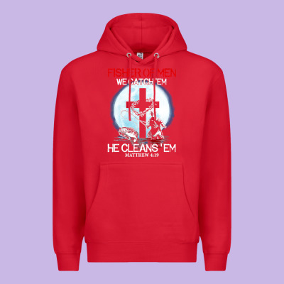 Fisher Of Men We Catch  Em He Cleans  Em Matthew 4 19 Premium Hoodie Designed By Craftify