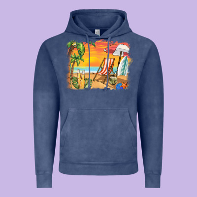 Sunset Beach Background Vintage Hoodie Designed By Barkaloodesign