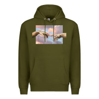 Army Green creation of adam hands aesthetic t shirt Premium Hoodie - InspiraDesign