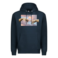 Navy creation of adam hands aesthetic t shirt Premium Hoodie - InspiraDesign