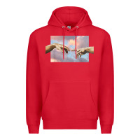 Red creation of adam hands aesthetic t shirt Premium Hoodie - InspiraDesign