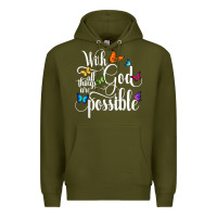 Army Green With God All Things Are Possible  Religious Butterfly Art Premium Hoodie - InspiraDesign