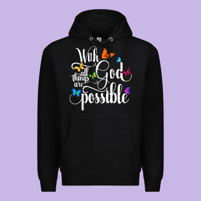 With God All Things Are Possible  Religious Butterfly Art Premium Hoodie Designed By Inspiradesign