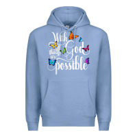 Colony Blue With God All Things Are Possible  Religious Butterfly Art Premium Hoodie - InspiraDesign