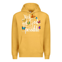 Mustard With God All Things Are Possible  Religious Butterfly Art Premium Hoodie - InspiraDesign