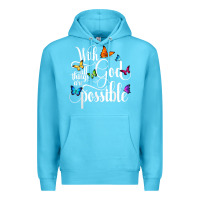 Ocean Blue With God All Things Are Possible  Religious Butterfly Art Premium Hoodie - InspiraDesign