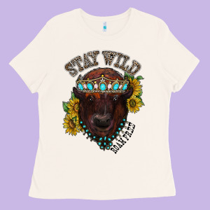 Turquoise Bison Ladies Tee Designed By Racoondesign