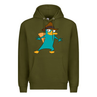 Army Green Perry The Platypus Premium Hoodie - InspiraDesign