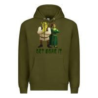 Army Green Shrek Fiona & Shrek Get Ogre It Text Poster Premium Hoodie - InspiraDesign