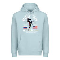Blue Mist thailand american flag muay thai boxing train hard repeat t shirt Premium Hoodie - InspiraDesign