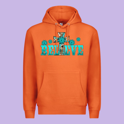 Western Turquoise's Gemstones Cross Believe Premium Hoodie Designed By Barkaloodesign