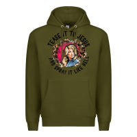 Army Green tease it to jesus and spray it like hell leopard western raglan baseba Premium Hoodie - ArtChic