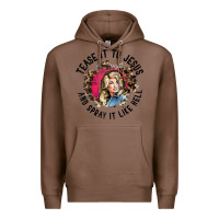 Chestnut tease it to jesus and spray it like hell leopard western raglan baseba Premium Hoodie - ArtChic