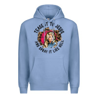 Colony Blue tease it to jesus and spray it like hell leopard western raglan baseba Premium Hoodie - ArtChic