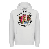 Dove Grey tease it to jesus and spray it like hell leopard western raglan baseba Premium Hoodie - ArtChic