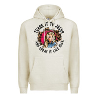 Oatmeal Heather tease it to jesus and spray it like hell leopard western raglan baseba Premium Hoodie - ArtChic
