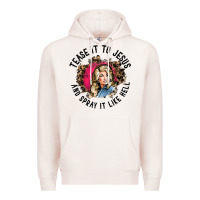 Pale Pink tease it to jesus and spray it like hell leopard western raglan baseba Premium Hoodie - ArtChic