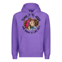 Purple tease it to jesus and spray it like hell leopard western raglan baseba Premium Hoodie - ArtChic