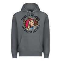 Rock tease it to jesus and spray it like hell leopard western raglan baseba Premium Hoodie - ArtChic