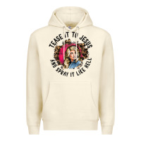 Sandshell tease it to jesus and spray it like hell leopard western raglan baseba Premium Hoodie - ArtChic