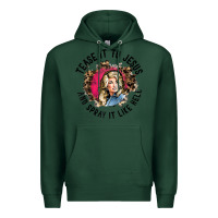 Sports Green tease it to jesus and spray it like hell leopard western raglan baseba Premium Hoodie - ArtChic