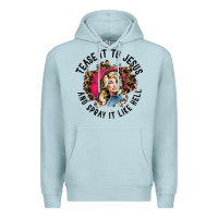 Blue Mist tease it to jesus and spray it like hell leopard western raglan baseba Premium Hoodie - ArtChic