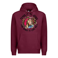 Burgundy tease it to jesus and spray it like hell leopard western raglan baseba Premium Hoodie - ArtChic