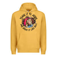Mustard tease it to jesus and spray it like hell leopard western raglan baseba Premium Hoodie - ArtChic