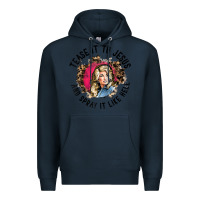 Navy tease it to jesus and spray it like hell leopard western raglan baseba Premium Hoodie - ArtChic