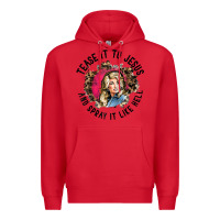 Red tease it to jesus and spray it like hell leopard western raglan baseba Premium Hoodie - ArtChic
