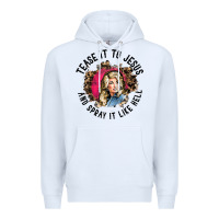 White tease it to jesus and spray it like hell leopard western raglan baseba Premium Hoodie - ArtChic
