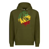 Army Green Lion of Judah Reggae, Rasta, Ethiopia Jamaican Roots Premium Hoodie - ArtChic
