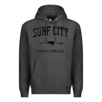 Charcoal Heather Surf City North Carolina Nc Vintage Sports Design Black Prin Premium Hoodie - StudioElite