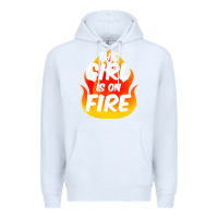 White This Girl Is On Fire Fierce Lady Woman Power Go Girls Fiery Premium Hoodie - StudioElite