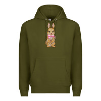 Army Green easter rabbit pink flowers Premium Hoodie - BarkalooDesign
