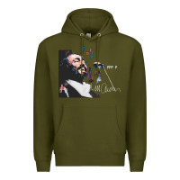 Army Green Original Portrait of Luciano Pavarotti Premium Hoodie - StudioElite